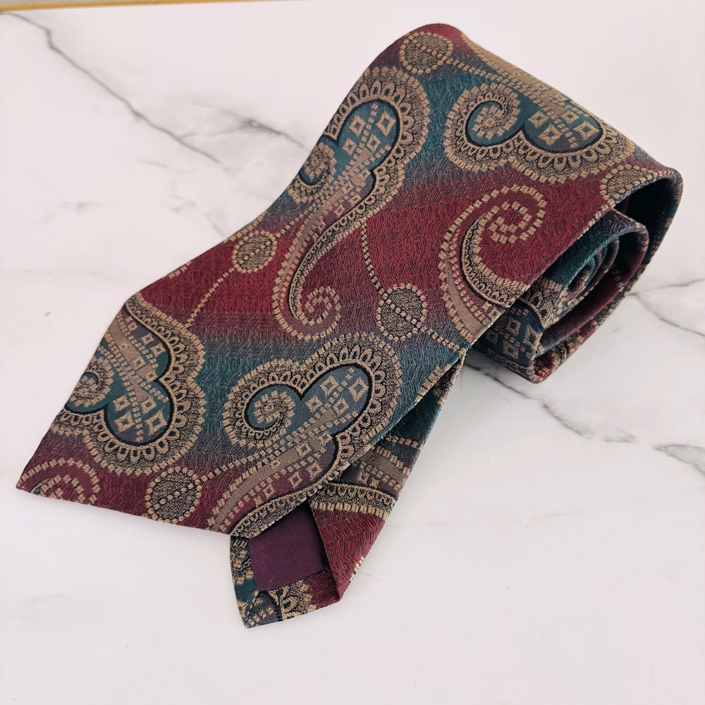 Nina Ricci Burgundy‎ and Gold Paisley Silk Tie Standard Width